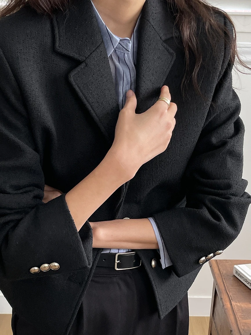 Bla terno jaet feminino vintage ort outerwear versátil lapela high-end sentimentos coreano sle longo sve escritório wear