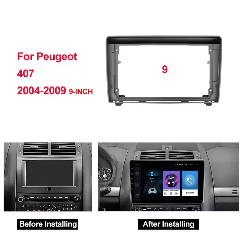 9 pollici per Peugeot 407 2004-2009 2 din1din Car DVD Frame adattatore per montaggio Audio Dash Trim kit doppio Din Radio Player