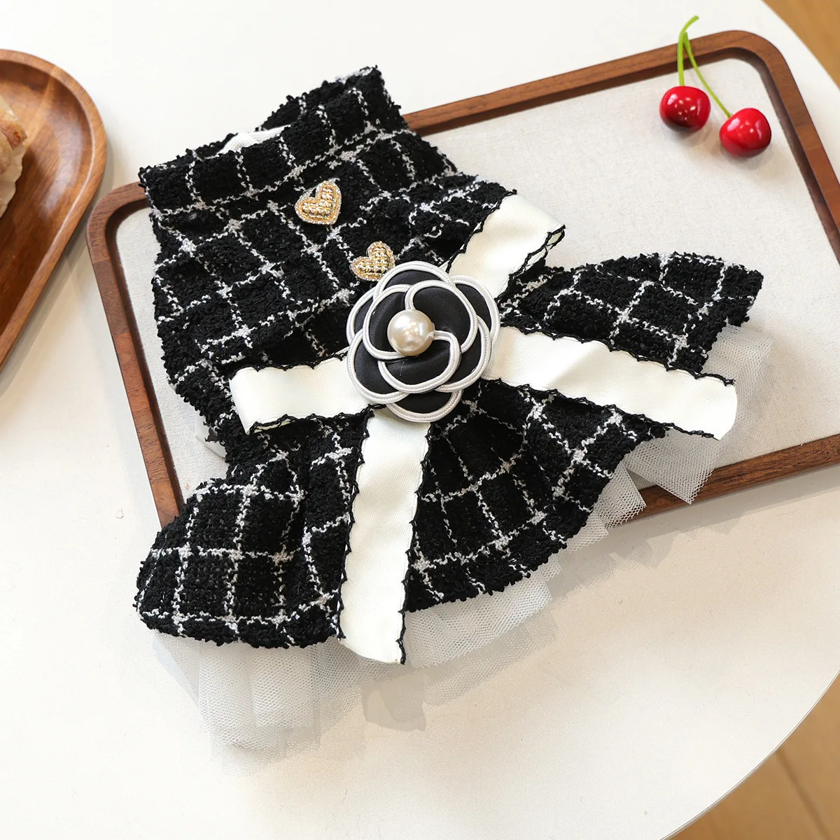 Luxuriöses Rosen-Hundekleid für den Winter, dickes Prinzessinnenkleid mit Schleife, Hochzeitskleid für kleine Haustiere, Katzenkostüm, Rock für Terrier, Yorkies, Mops – Detail 15