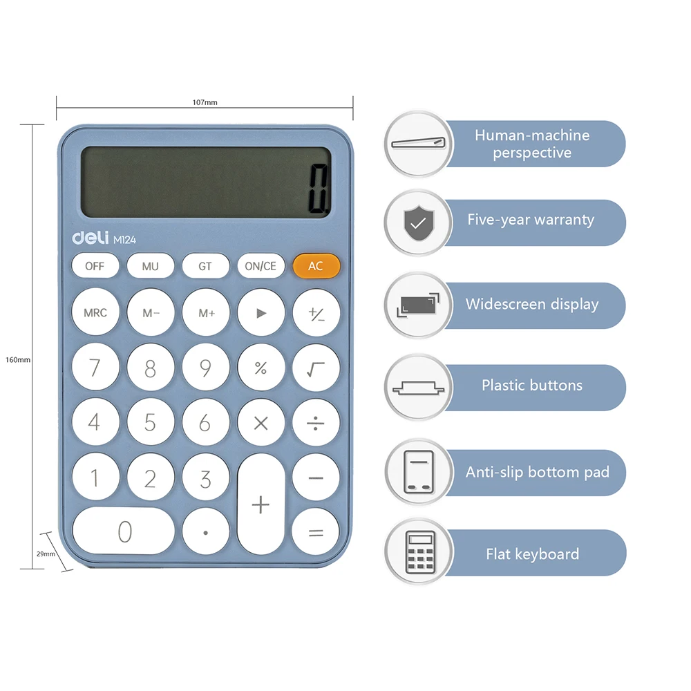 Deli 12 Digits Electronic Calculator Solar Calculator Calculator for Office School Financial Accounting Tool Financial Equipment