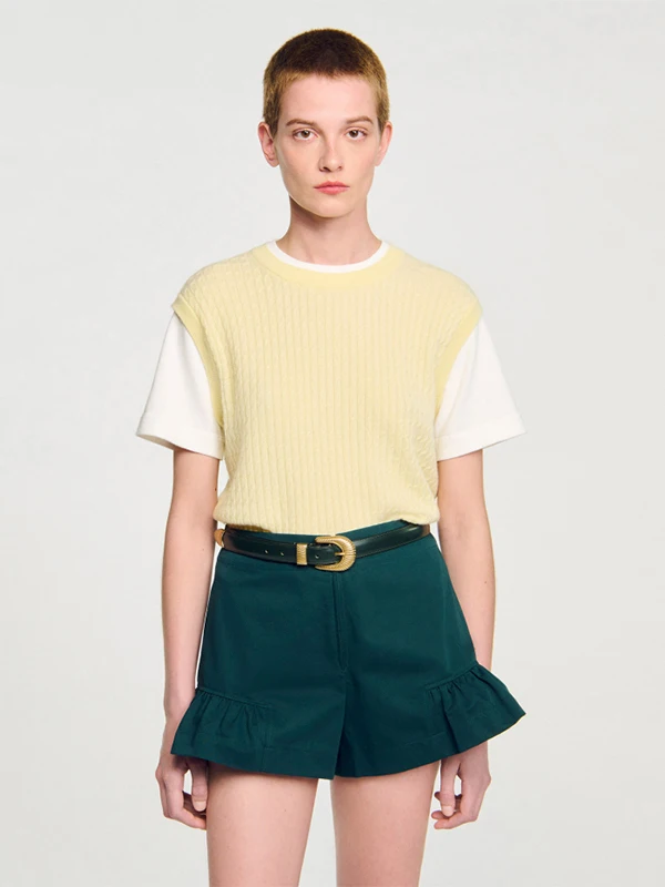 

MaSande Early Autumn New Women's Faion Casual Yellow Knitted Top PU0240 Knitwear ort Sve Regular Fit Commute Sle