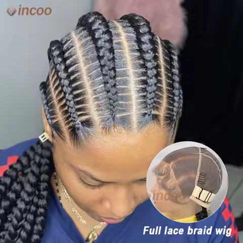 20" Short Synthetic Full Lace Wig Cornrows Braided Wigs For Black Women Lace Frontal Wig Jumbo Box Braids Wig