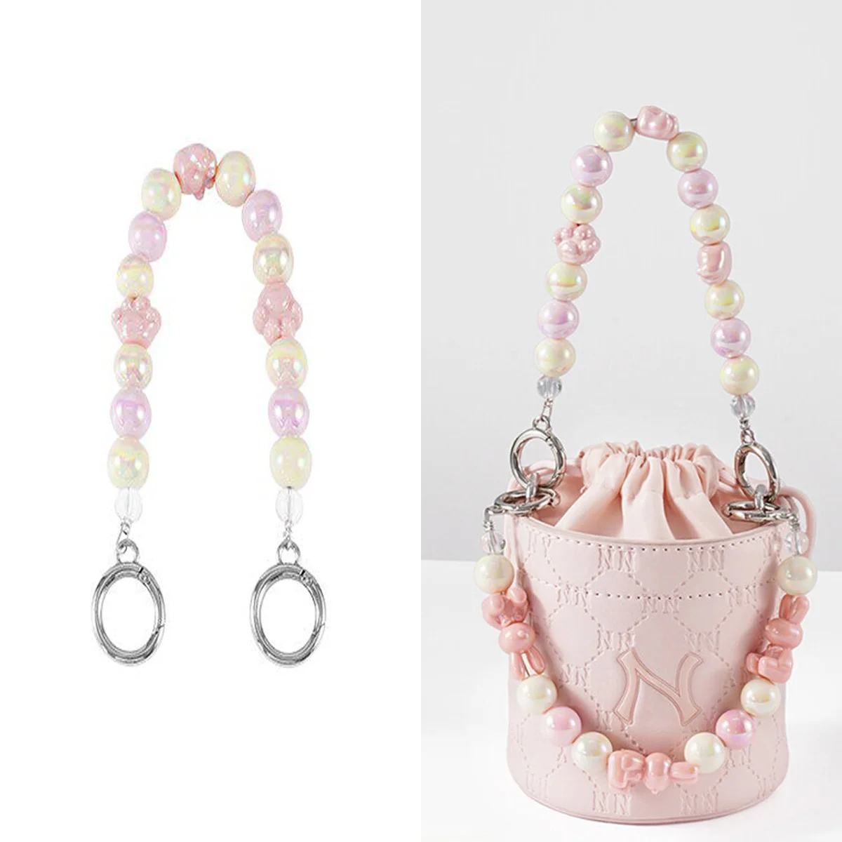 HOLIN Candy-Colored Rabbit Love Bag Charm Cat Claw Bag Straps White Pearl Chain Accessories for MLB Bucket Bag