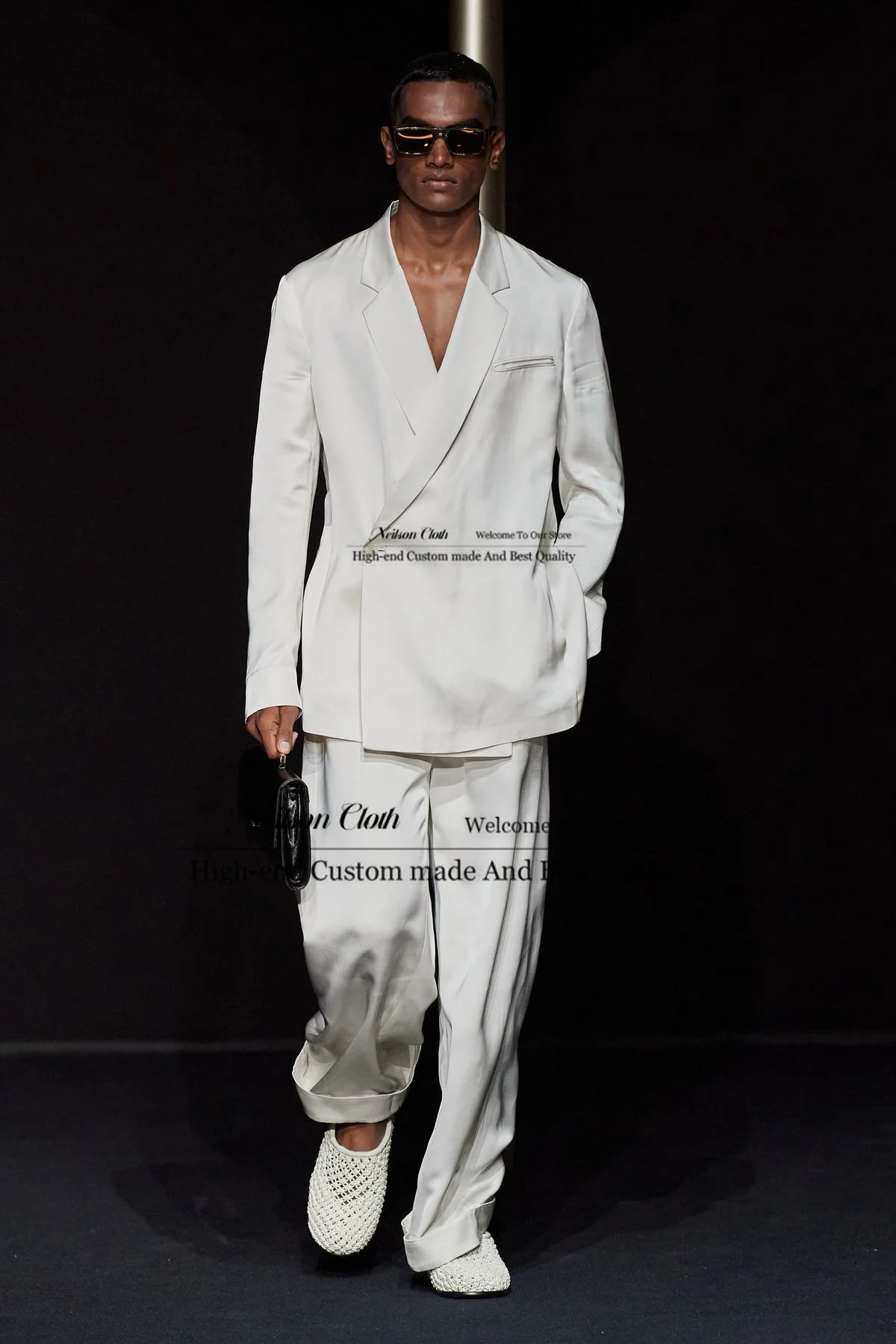 

White One Button Male Prom Blazers 2 Pieces Sets Slim Fit Groom Wedding Tuxedos Casual Customized Notched Lapel Terno Masculino