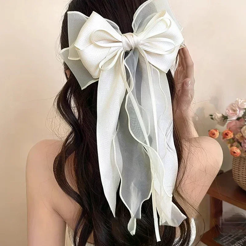 Jepit Rambut Pita Elegan Warna Solid Jepit Pegas Pita Untuk Wanita Gadis Jepit Rambut Besar yang Indah Aksesoris Rambut Berkelas