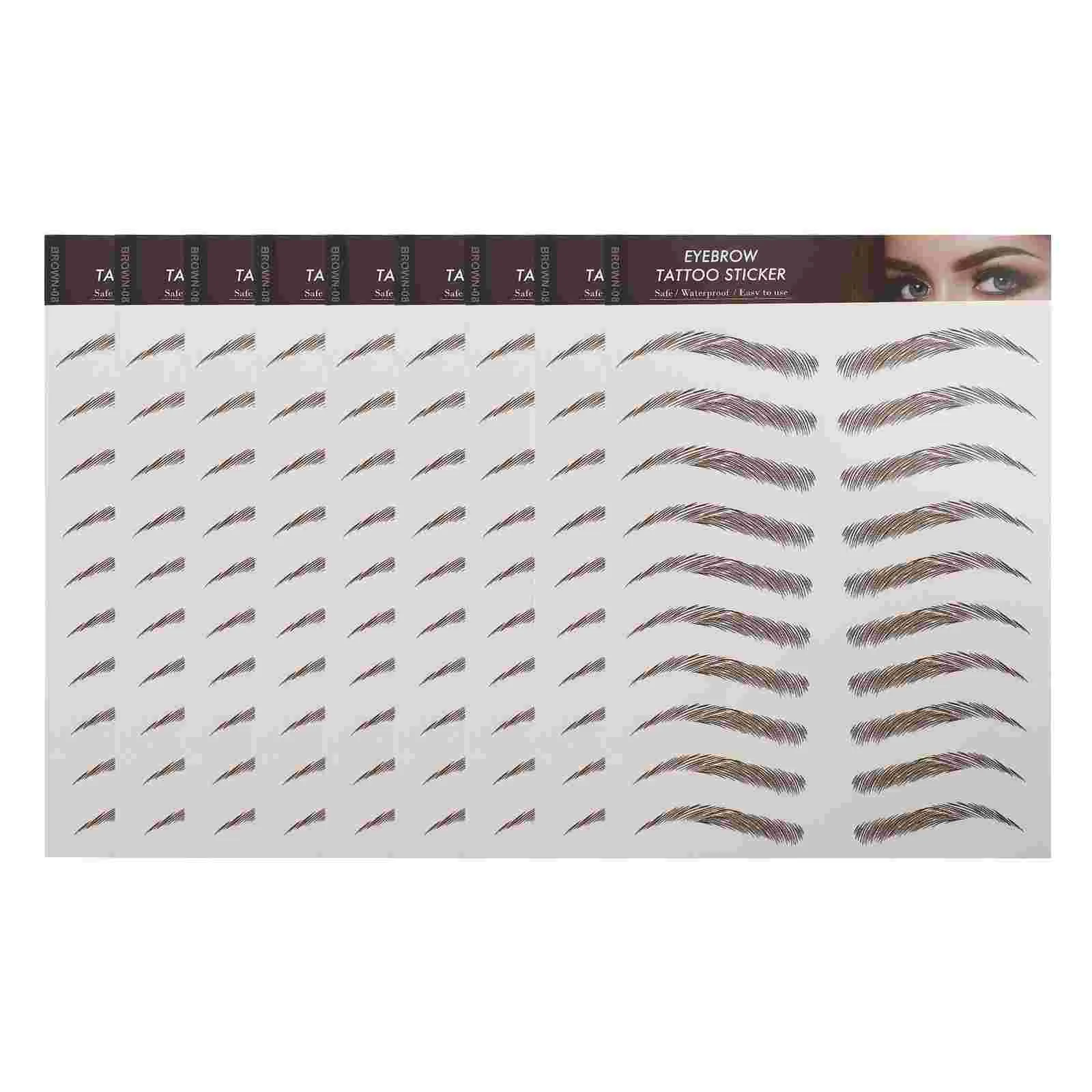 9 Sheets Stickers Waterproof Eyebrow Stencils Tool Hair 21x147cm Imitation Tattoos Brown Temporary