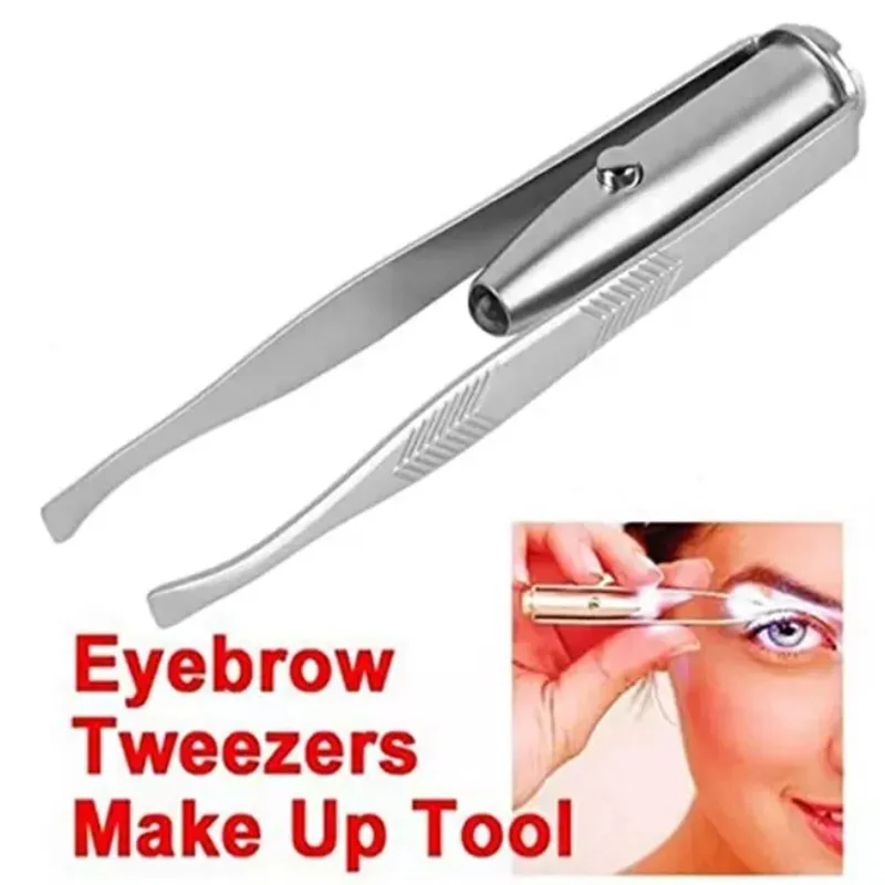 1pcs Stainless Steel Eyebrow Pliers Fake Eyelash Tweezers Eyelid Clip Eyebrow Tweezer With Light