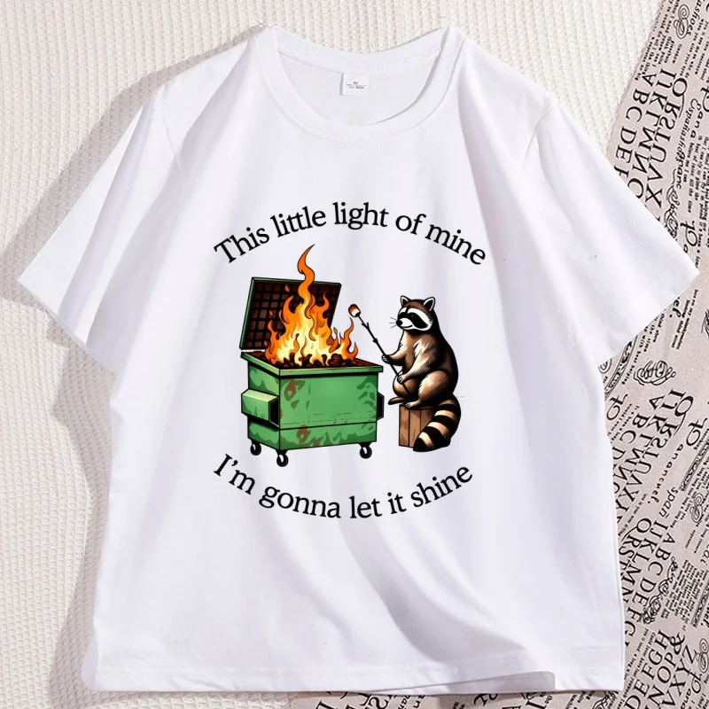 

Забавная футболка с принтом «Огненный мусорный контейнер и енот», футболка для поддержания психического здоровья, повседневная хлопковая футболка с коротким рукавом, уличная одежда, свободная мужская одежда