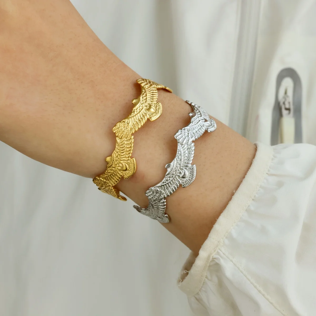 Spliced Eagle Cuff Bracelets for Women Vintage Open Bangle Symbol of Freedom Stainless Steel Jewelry Unisex Wrist Accessories