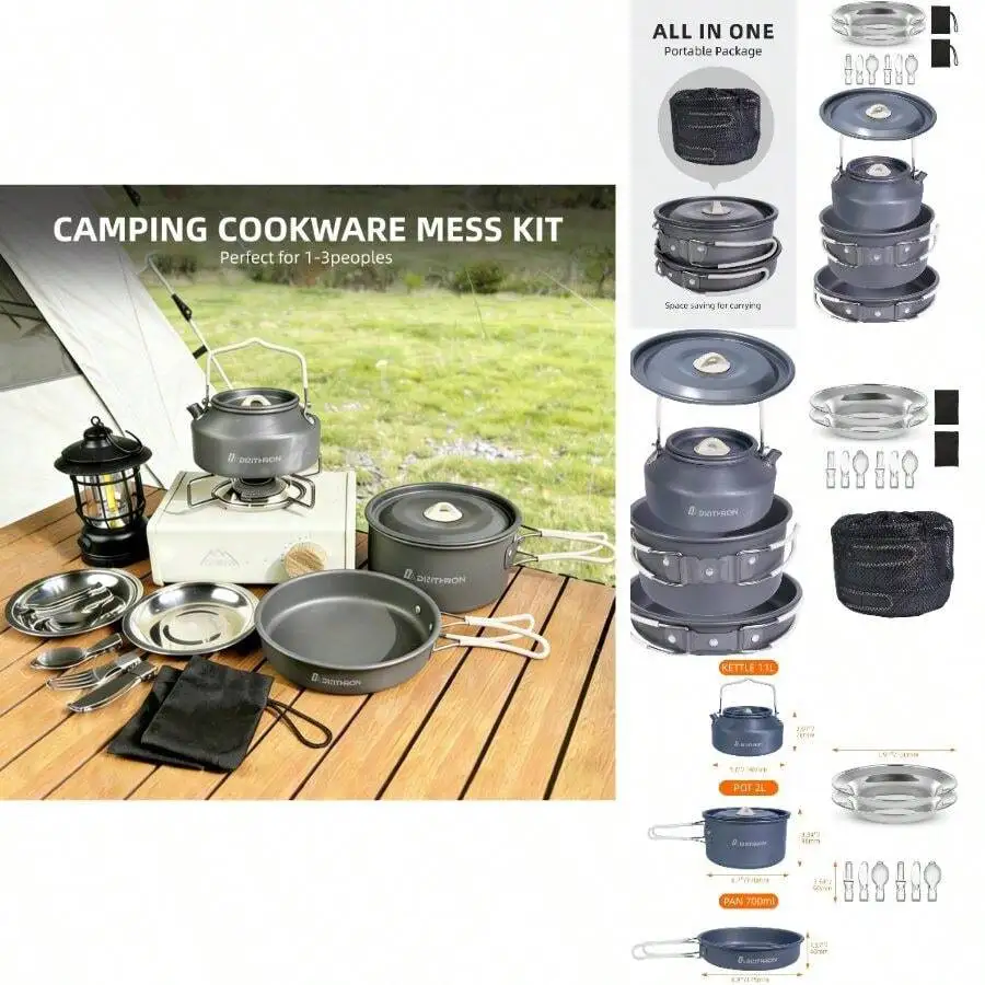 13-Piece Camping Cookware Set 2, 2 L Pot 1.1 L Kettle