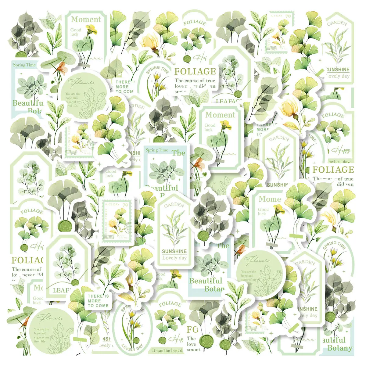 1Sheets PET Fresh Plant Nordic Style Green Flower Collage Rich Patterns Student DIY Laptops,Scrapbooks Decoration Stickers