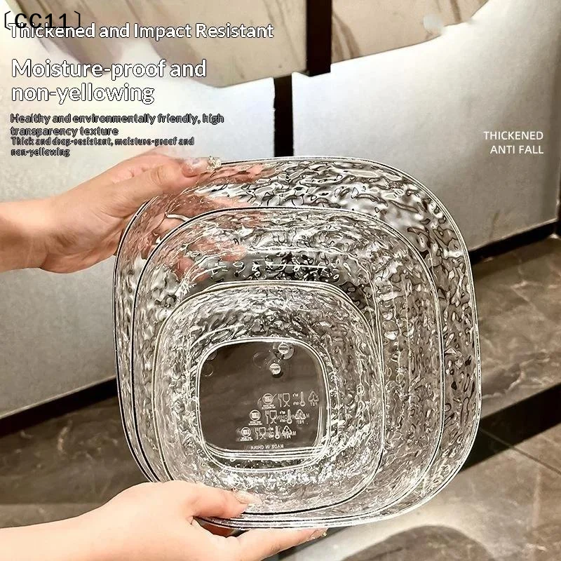 Clear Hammered Plastic Fruit Bowls Shatter Resistant Large Capacity For Kitchen Counter Fruits Veggies Snacks〔CC11〕