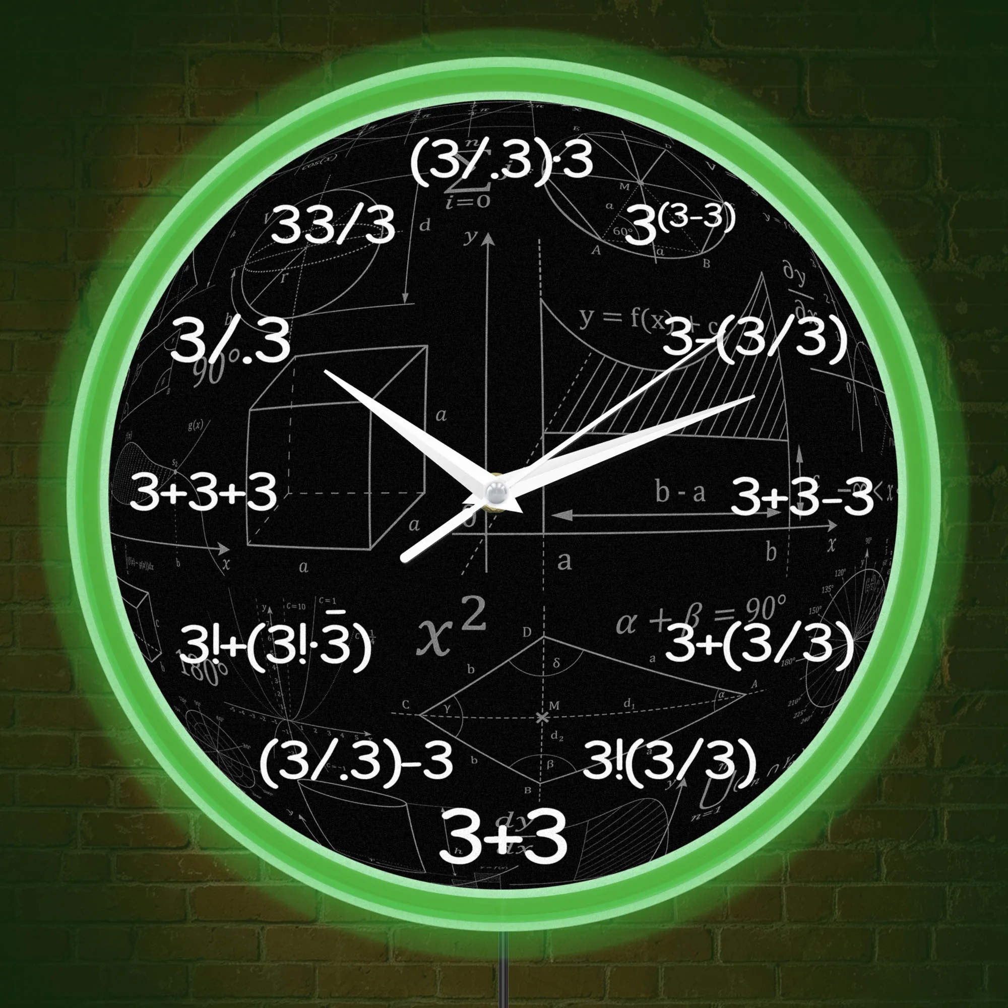 Number 3 Math Equation Puzzle Neon Wall Clock Blackboard Mathematical Calculus Formula Illuminated Wall Sign LED Light Up Clock