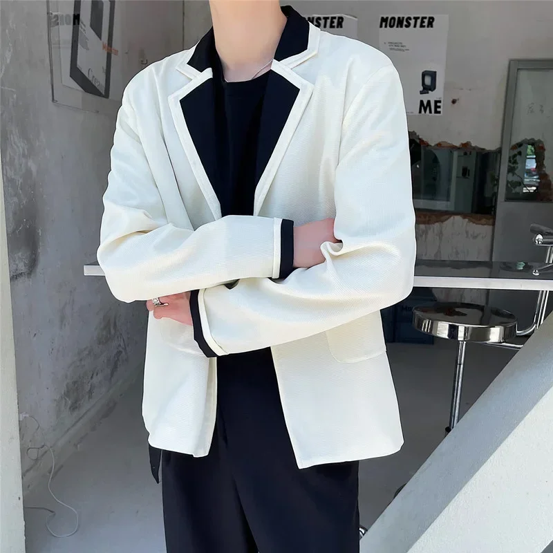 Blazer New Stitching Suit Coat Exquisite French Style Casual Single Breasted Fashion Pockets Turn-down Collar Men WA746