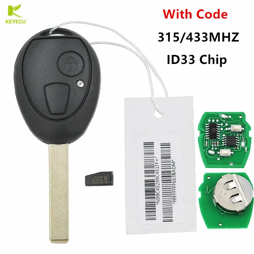 KEYECU Aftermarket Remote Key Fob 2Button 315/433MHz ID33 Chip for Rover 75 for Mini Cooper S R50 R53 Hatch 2001-2005 With Code