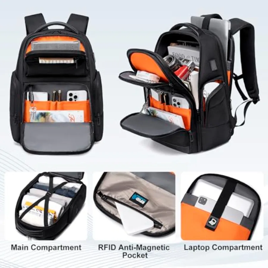 حقيبة ظهر FENRUIEN للسفر للأعمال للرجال، حقيبة ظهر للكمبيوتر المحمول ذات سعة كبيرة مع منفذ شحن USB، متعددة الوظائف ومقاومة للماء