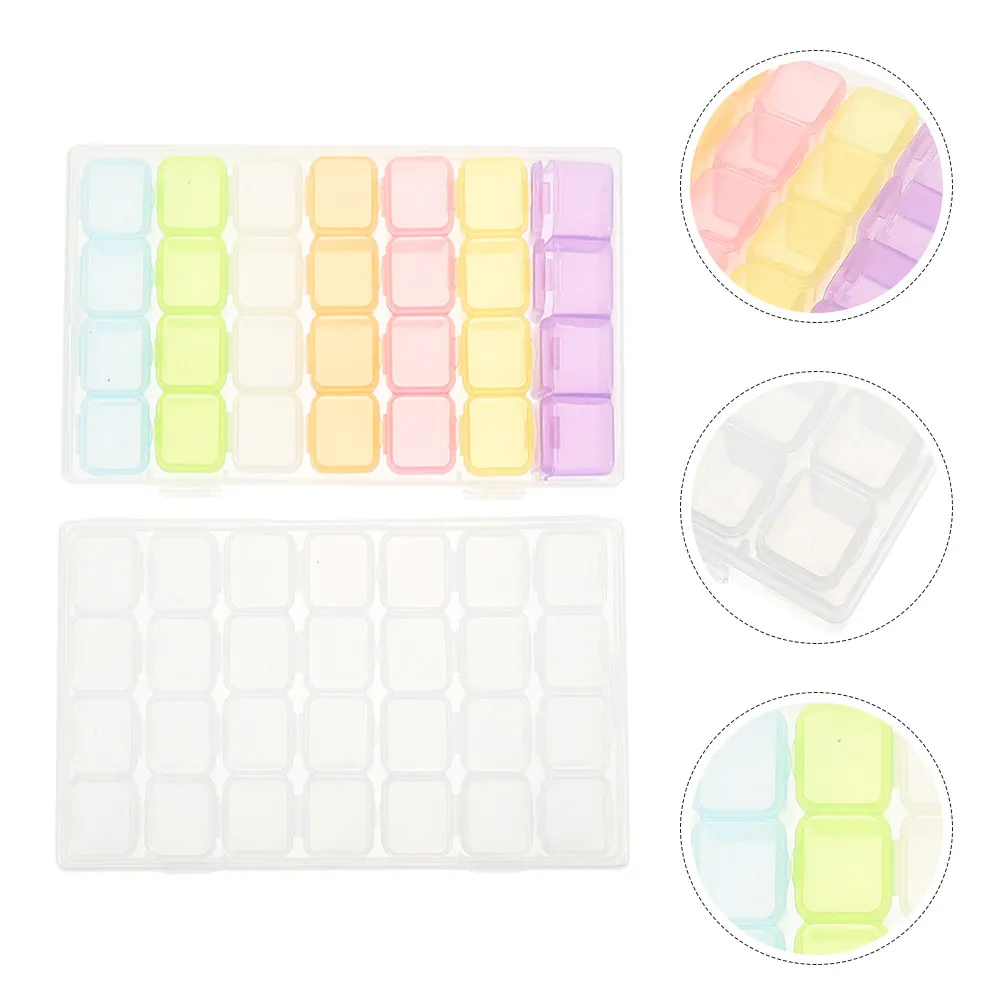 

4Pcs Nail Art Storage Box 28 Grids Compact Bead Organizer for Nail Gems Charms Manicure Supplies Travel Friendly Case