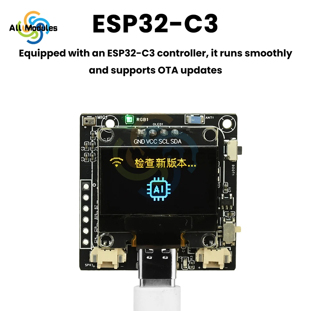 

ESP32-C3 Smart Voice Assistant Module with 0.96" OLED - AI Dialogue Development Board for Robot Projects
