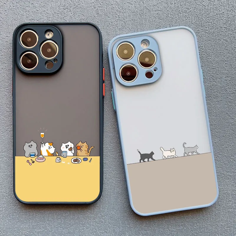 Cute Cartoon Cat Illustration Phone Case For iPhone 17 16 15 Pro Max Cases iPhone 14 13 12 11 Pro Max Mini XS XR X 16 PlusCover