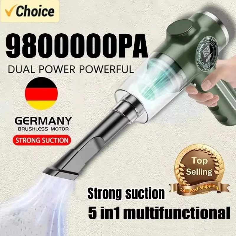 9800000Pa 5in1 Draadloze Auto Stofzuiger Nat Droog Dual-Use Draagbare Elektrische Apparaat Reiniger Voor Auto Thuis Warm