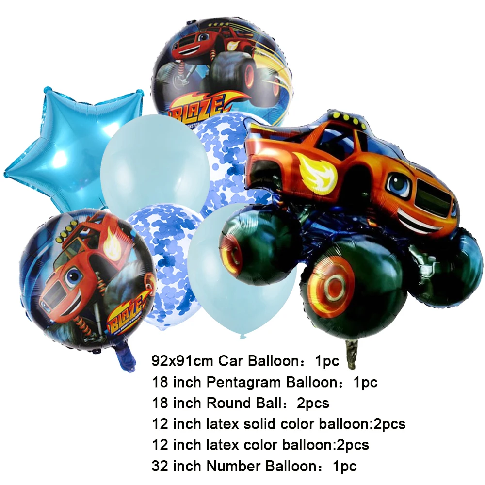 NEW Cartoon Monster Big Wheel Truck Theme Birthday Party Decoration Latex Aluminum Digital Balloon Baby Shower Boy Gift