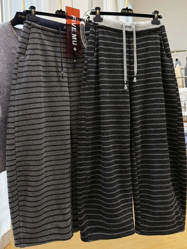 

Loose Fit Elastic Waist Stripe Pants Men Women Casual Trousers Spring Autumn Winter New Sle Drapey Feel Knife Pants