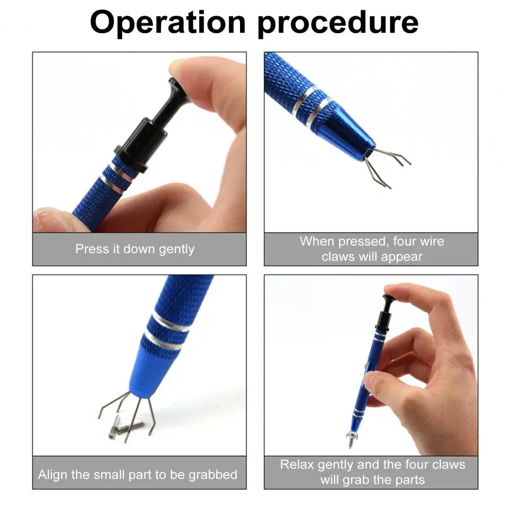 Jewelry Ball Grabber Tool 4-Claw Chip Pickup Tweezers Stainless Steel Retractable Grabber for Pearl Small Parts Jewelry Repair
