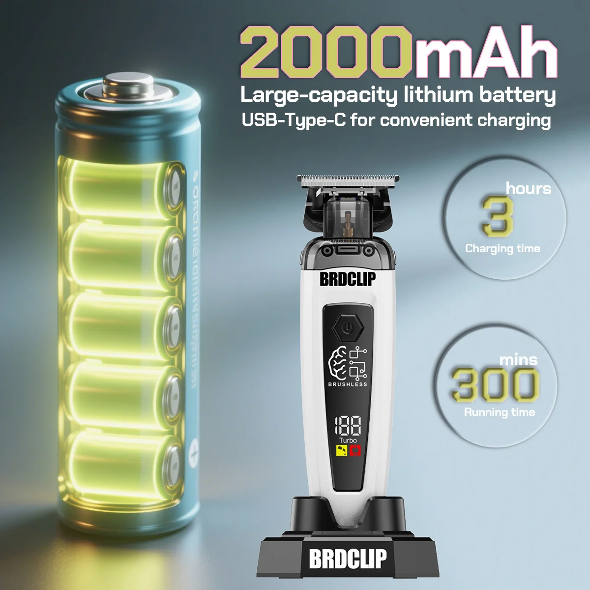 BRDCLIP BL1T Professional Carving Gradient Hair Trimmer Barber Finish Electric Clipper with Charger Stand Hair Cutting Machine