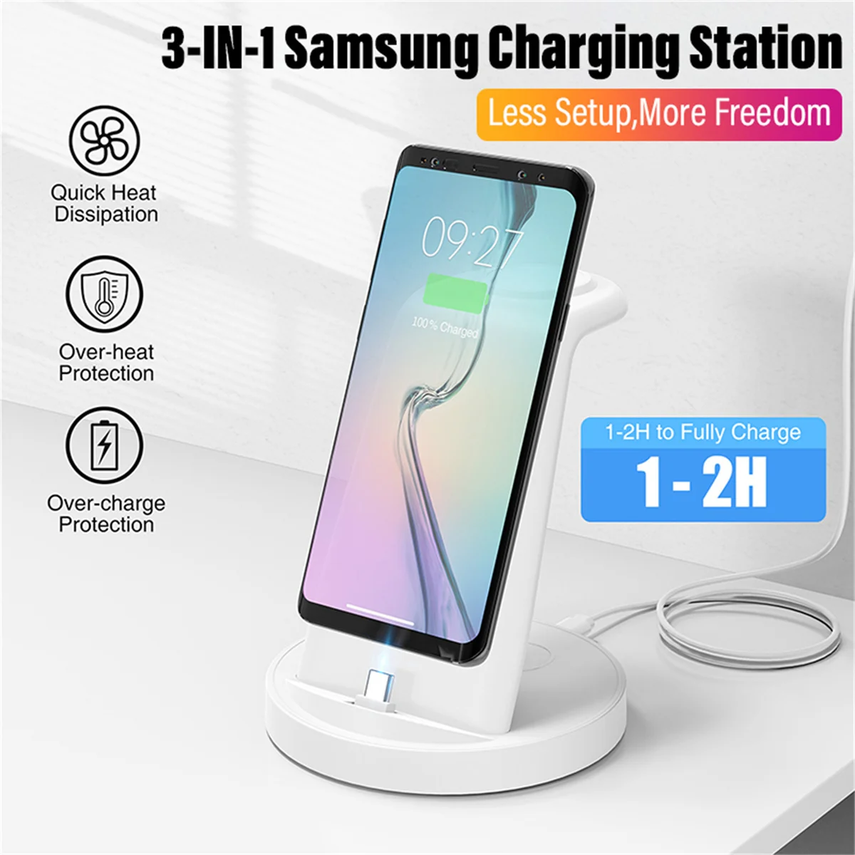 

3 in 1 Phone Charger Watch Wireless Charge Type C Port Simple White Fast Charging For Samsung S24 S23 Galaxy Watch 7 6 5 4 Buds