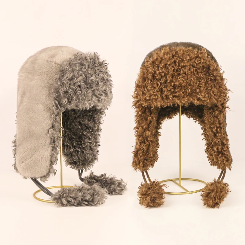 

New General fur hat wool earmuffs lambs Lei Feng chapeau winter thick warm plush cap outdoor cold-proof imitation mink fur hats