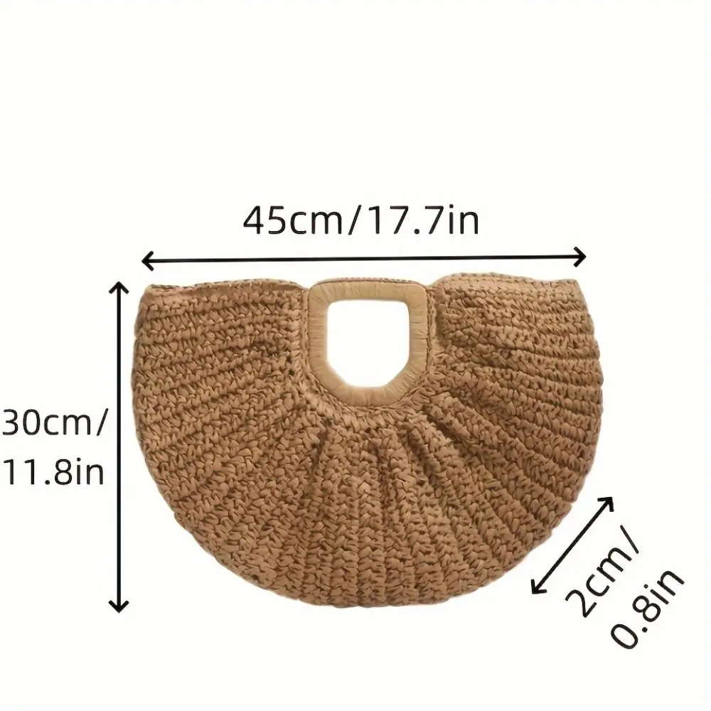 Casual Large Capacity Lafite Straw Bag Handmade Wrist Circle Grass Woven Bag Simple Fashion Weave Tote Bag Girls
