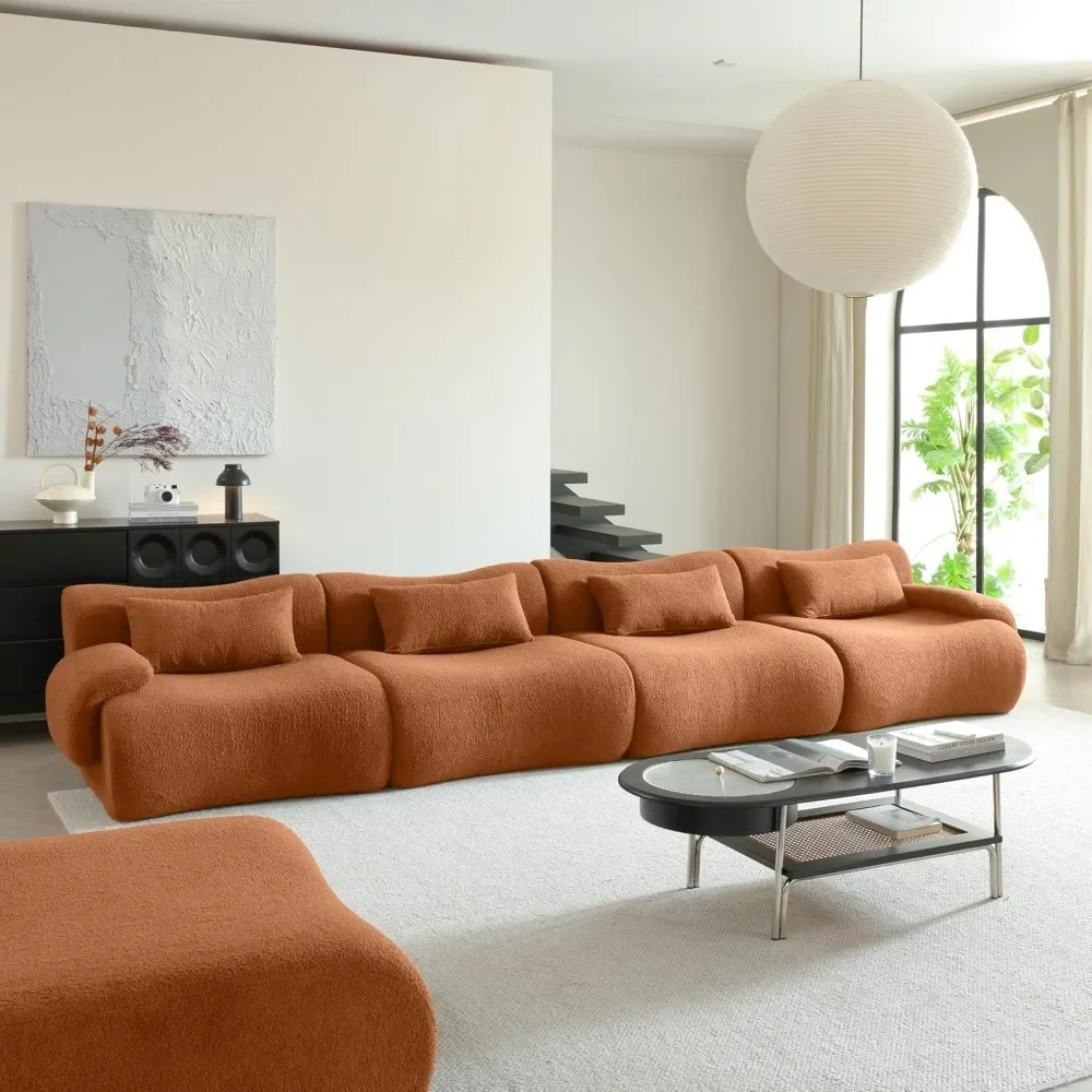 Sectional Sofa 4 Seater Sectional Couch Luxury Modern Cloud Couch with Oversized Bamboo Shaped Sofa Comfy Fluffy Boucle Sofa