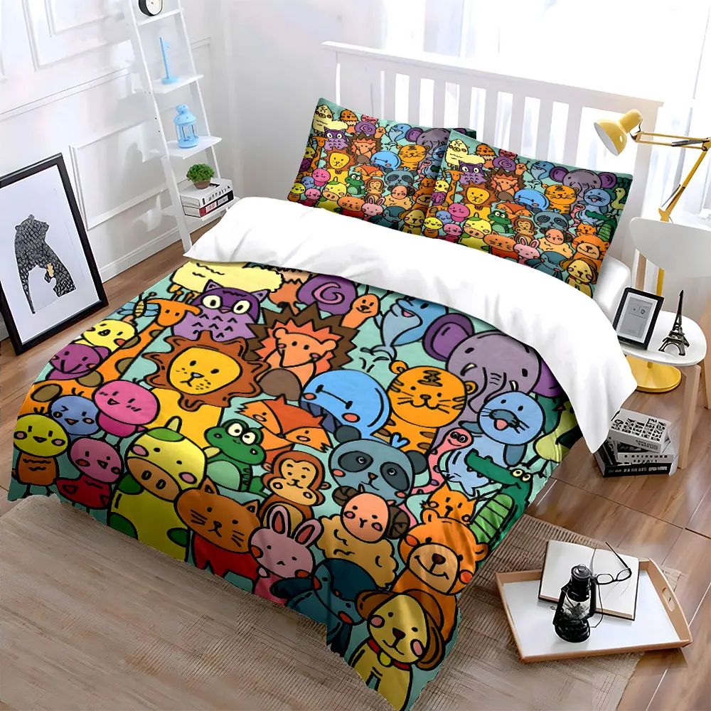 Cute cartoon animal crowd Printed Duvet Cover Set 1 Duvet Cover+2 Pillowcase Multi Size Bedroom Bedding Decor Luxury gifts