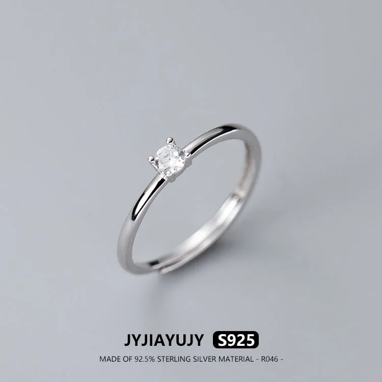 

JYJIAYUJY 100% Sterling Silver S925 Ring Adjustable Simple 3MM White Zircon High Quality Fashion Jewelry Gift Daily Use R046