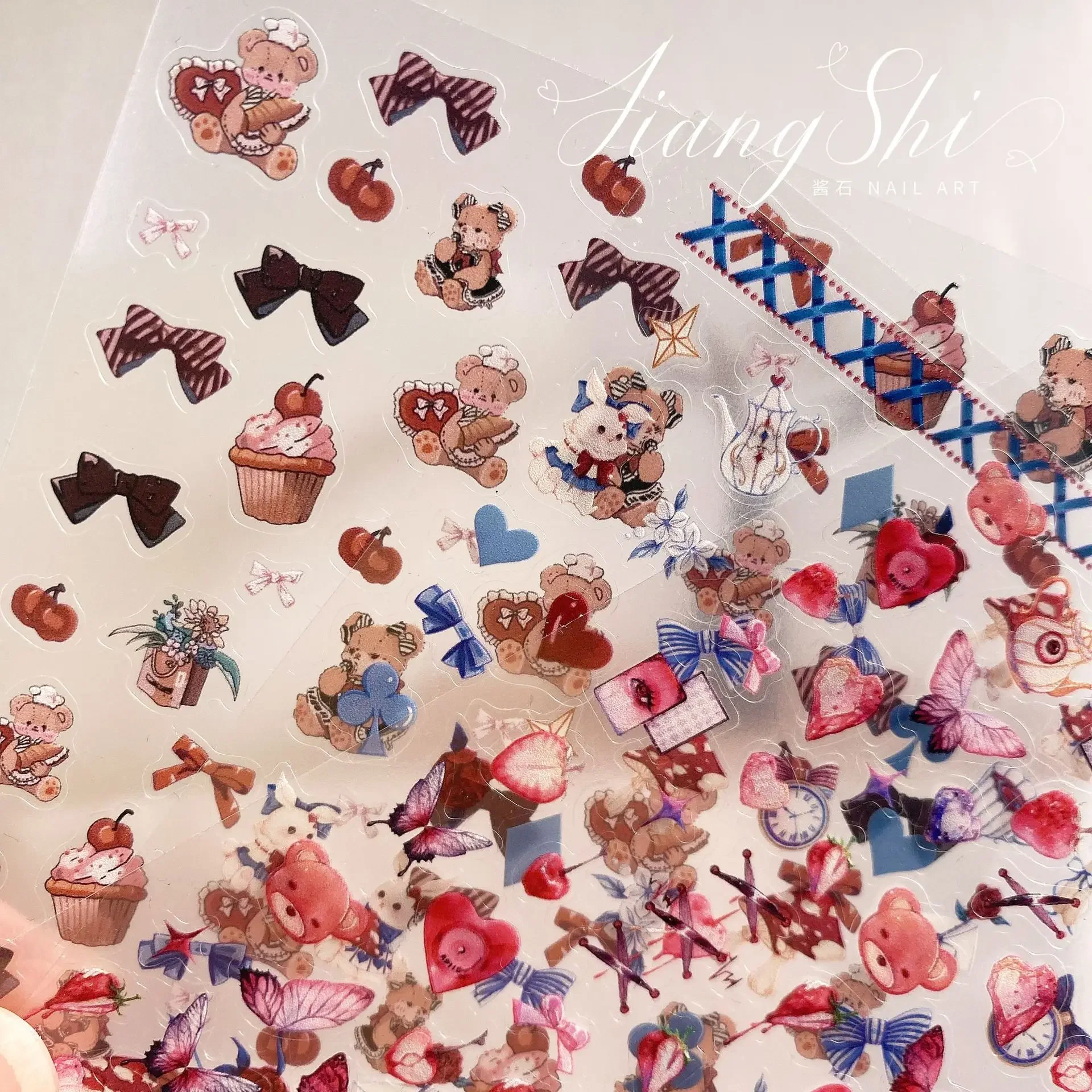 Pink Blue Black Cute Rabbit Bear Bow Butterfly Nail Stickers Kawaii Rose Flower Nail Art Fashionable Strawberry Nail Decals