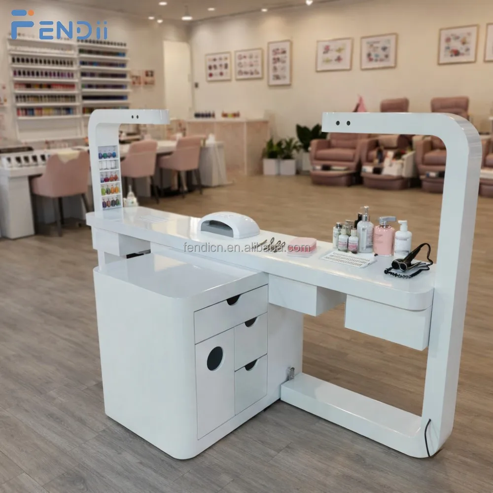 Professional Manicure Table, MDF Wood Nail Bar Station with Dust Collector and Light, Commercial Nail Salon Furniture Desk 2