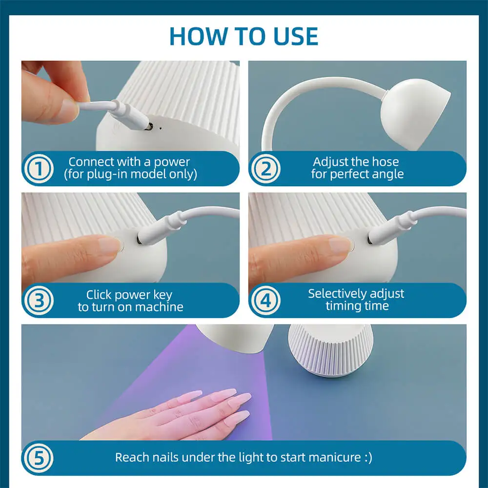 O desktop uv/conduziu a lâmpada de secagem do prego 24w de alta potência 8 pces grânulos secagem rapidamente alta vida útil 360 ° tubo ajustável livra sua mão