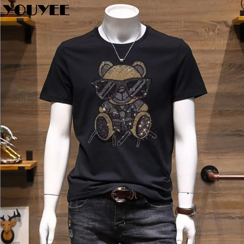 Summer Rhinestone T-shirt Men's 2022 Latest Style Cotton Round Neck Young Vitality Handsome Multi-color Male Top Man Clothing 4x