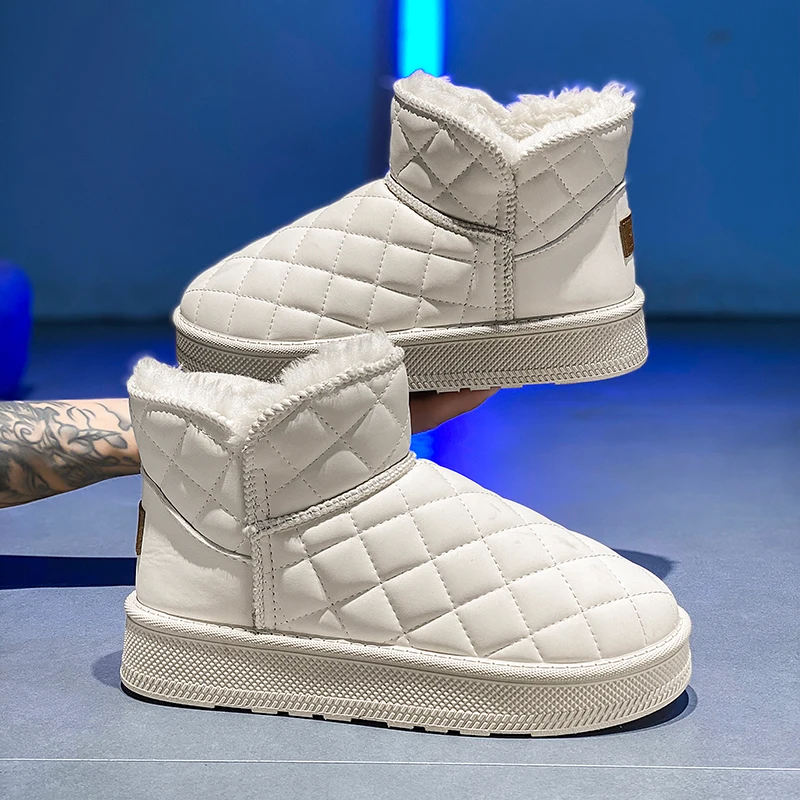 Botas de neve de casal de lã antiderrapante de cano médio plano quente e confortável de cor sólida mais vendidas para outono e inverno