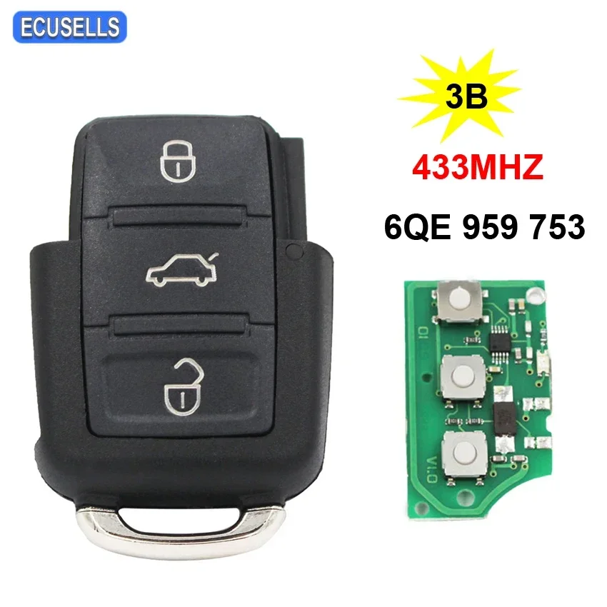 مقدمة عن مفتاح السيارة عن بعد Ecusells 3 زر 6QE 959 753 6QE959753 433 ميجاهيرتز لفولكس فاجن فوكس جول شاران سايفيرو