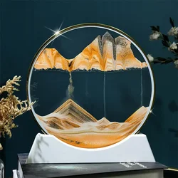 Sandscape Moving Sand Art Picture Quicksand Craft Round Glass 3D Deep Sea Hourglass Flowing Sand Painting Office Home Decor Gift