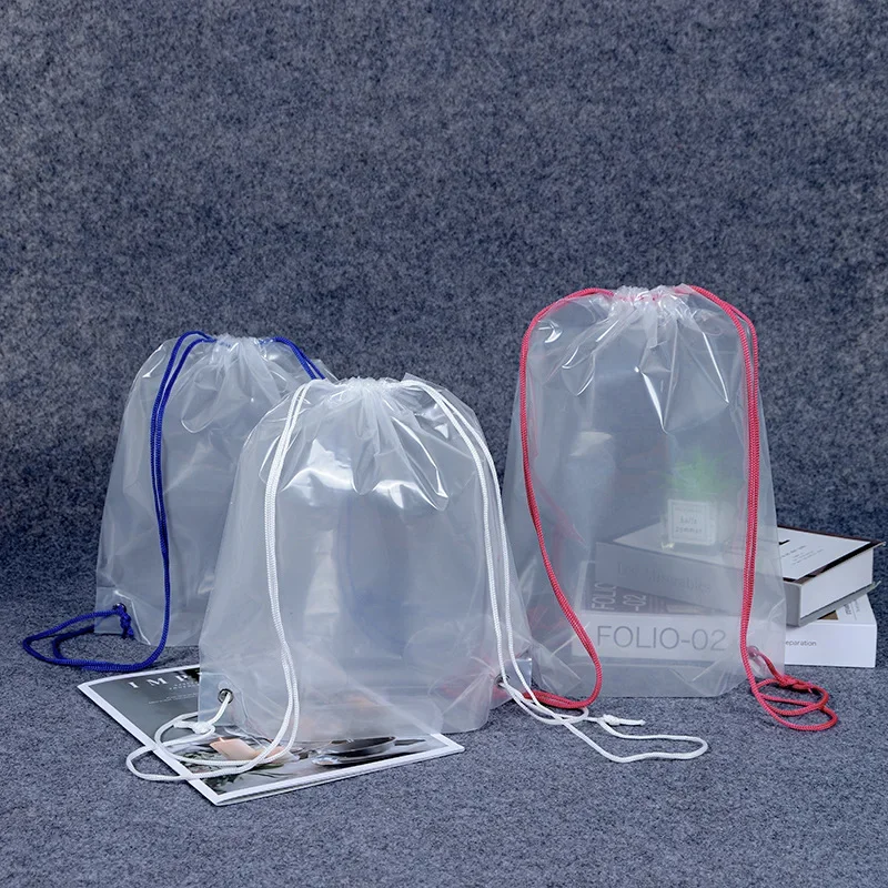 

50pcs Transparent Draw Rope Bundle Mouth Plastic Bag Backpack Toys Doll Quilt Gift Storage Waterproof Large Size Packing Bags