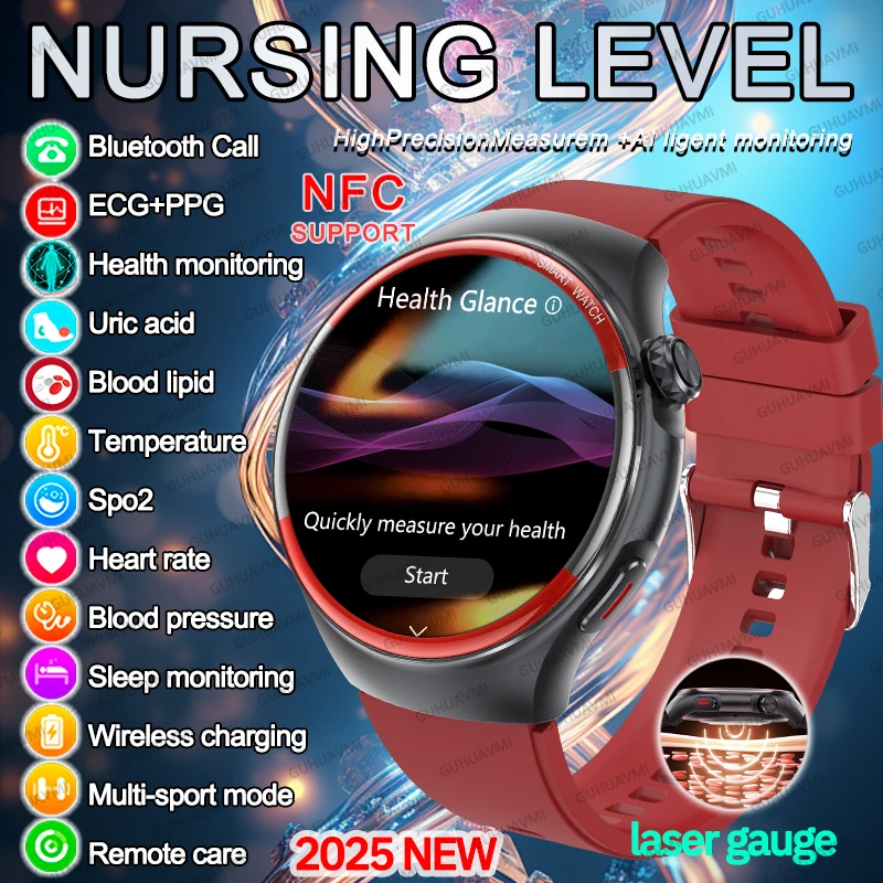 

Upgraded Version Nursing level High-Precision Laser Detection Body SmartWatch Blood Pressure Heart Rate NFC HD Talk Health Watch