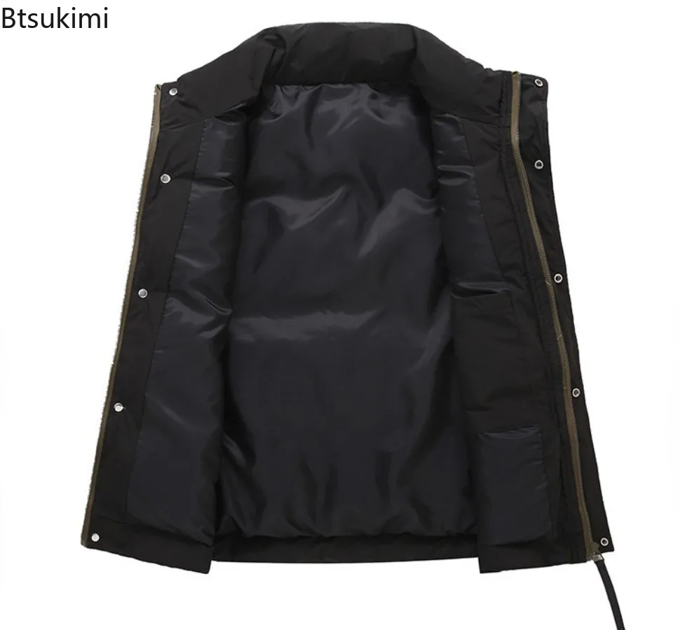 New Men's Casual Warm Sleeveless Vest Coats Mock Neck Thicken Windproof Jackets Winter Colorblock Down Cotton Vest Men and Women