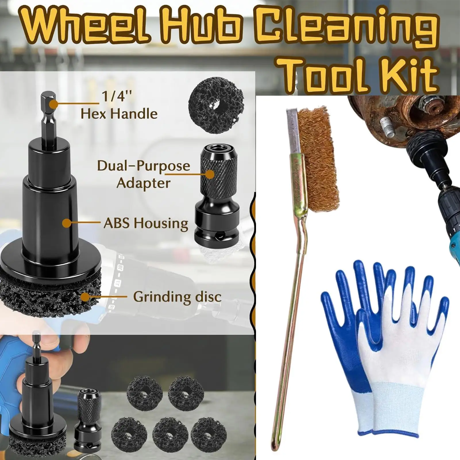 Wheel Hub Rust Removal Tool Polishing For Brake Dust Cleaning Drill Attachment For Restoration Maintenance Resurfacing Kit