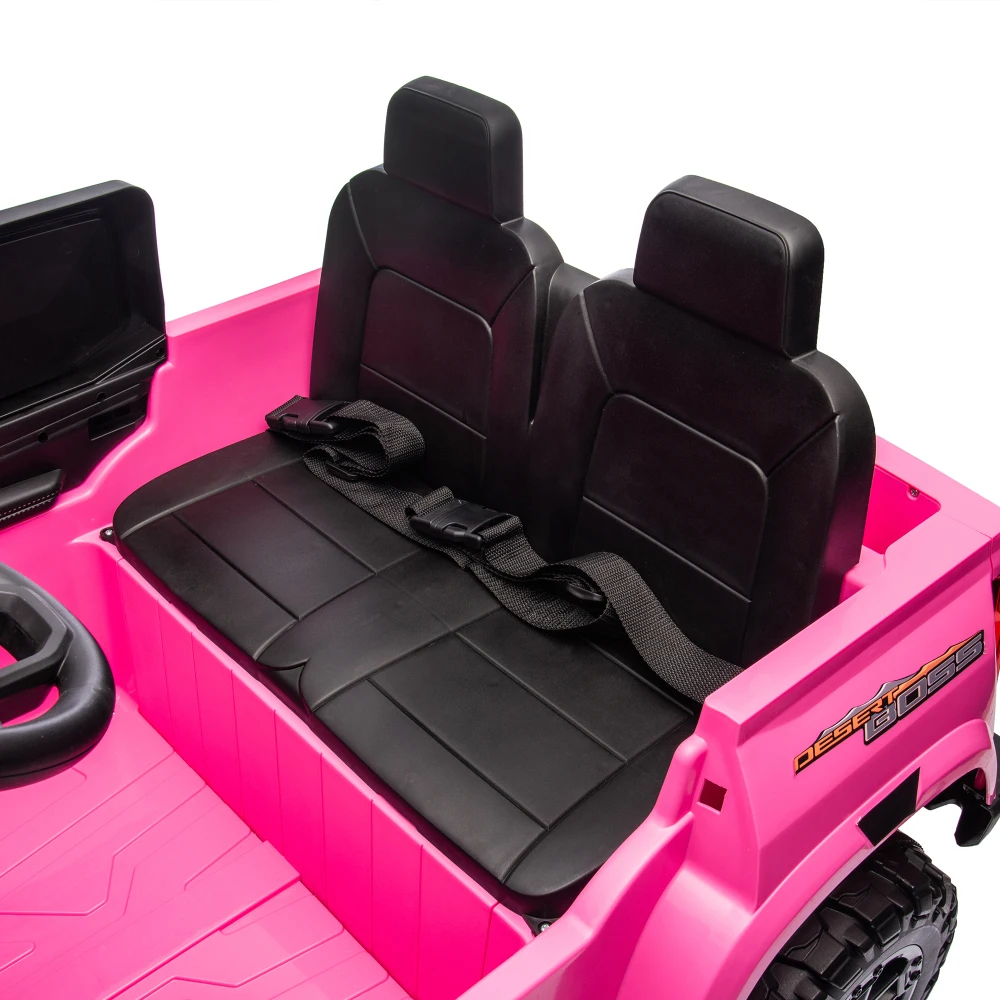 24V 10A Kids Electric Ride On Pickup, 2-Seater, Remote Control, USB, Bluetooth, Safety Belts, High Gate, for Ages 3+