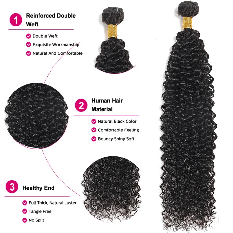 Peruvian Hair Kinky Curly Bundle 100% Remy Hair Bundles Natural Color 10-30 Inch Virgin Human Hair Extensions For Black Women