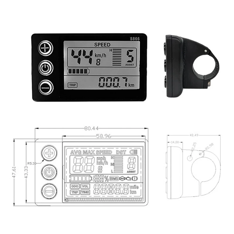 Electric Bicycle 24V 36V 48V 30A 3 Model Sinewave Controller S866 LCD Display Accessories For 350W 500W 750W 1000W Ebike