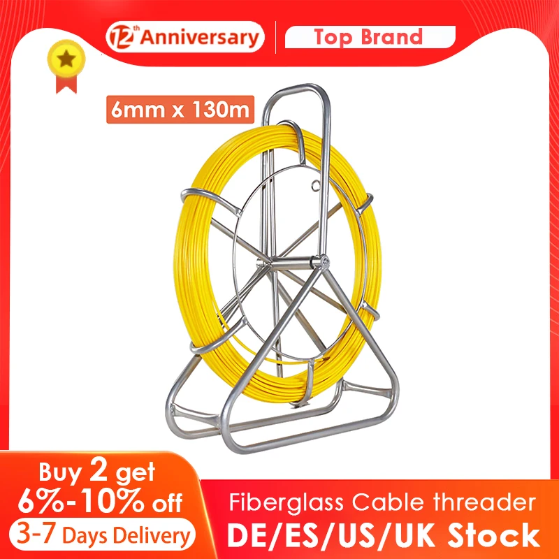 130m Fish Tape Fiberglass Cable Strong Bending Performance Wire Retractable Threader 6MM 425FT Fish Tape Puller Cable Rodder