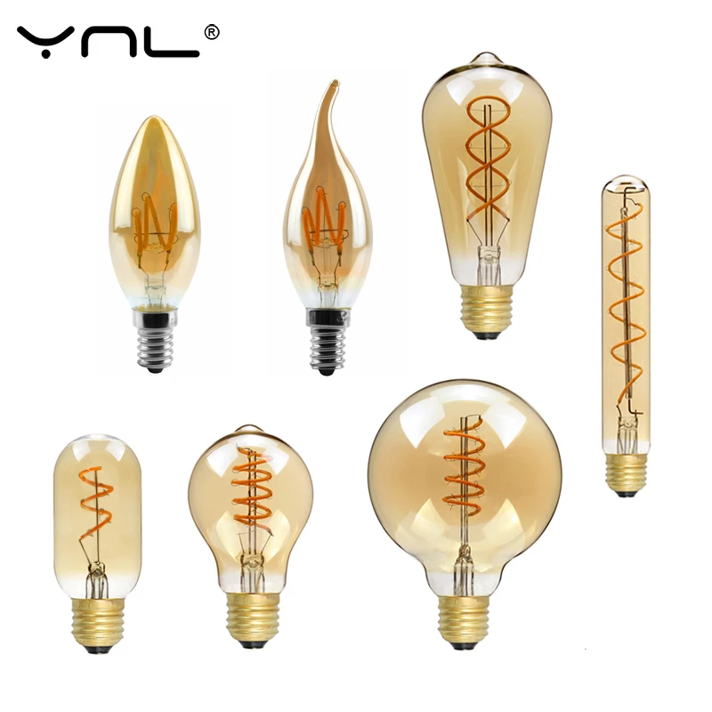 Retro LED Spiral Filament Light Bulb E14 E27 Vintage LED Bulb 220V 4W C35 A60 T45 ST64 G80 G95 G125 Led Lighting Edison Lamp